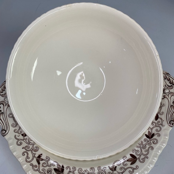 MASON'S BOW BELLS BROWN, FLOWERS & SCROLLS: Lidded SERVING BOWL 11” CRAZING - Picture 14 of 16